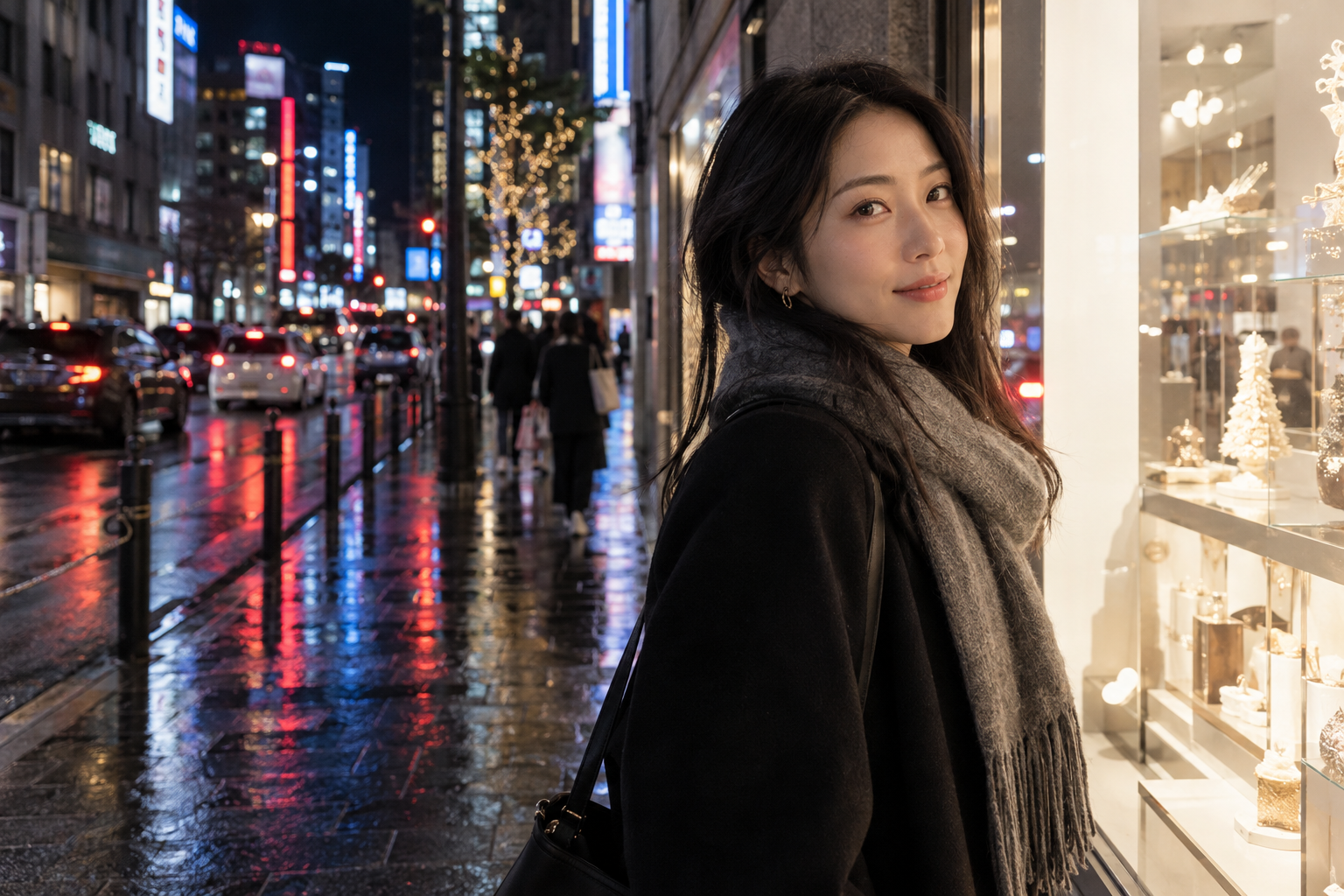 夜景橱窗回头姿势